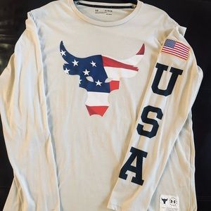 NWOT Under Armour Project Rock Veterans Iron Paradise Red White & Blue Bull XL